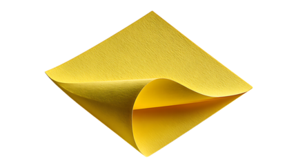Yellow origami paper folded into a diamond shape isolated on transparent background
