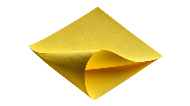 Yellow origami paper folded into a diamond shape isolated on transparent background