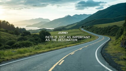 Naklejka premium Scenic Road Through Lush Green Landscape With Inspirational Message