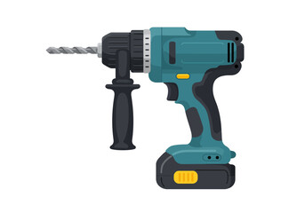 A blue power drill with a drill bit ready for work