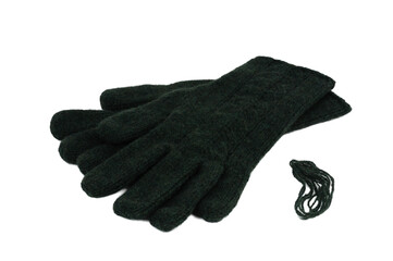 Woolen gloves isolated on white background with clipping path. Top view.