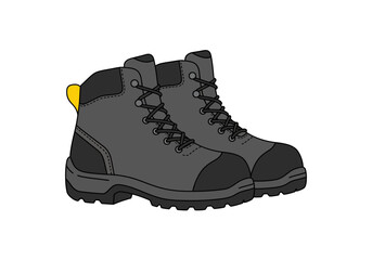 Gray work boots sturdy with laces stand sidebyside ready for labor