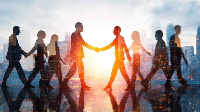 Business People Handshake Cityscape Silhouette - Powered by Adobe