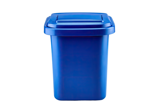 Solid blue plastic garbage can with lid