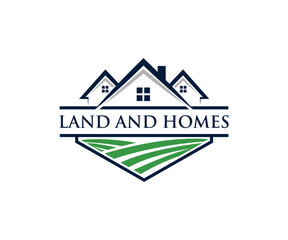 Real estate company logo design featuring a house symbol and roof icon