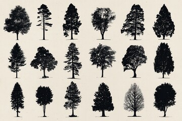 Elegant black tree silhouettes showcasing diverse species for nature lovers and forest-themed projects, enriching your design collection with stunning visual elements and inspiration