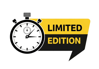 Classic stopwatch with bold yellow and black text reading limited edition isolated on transparent background