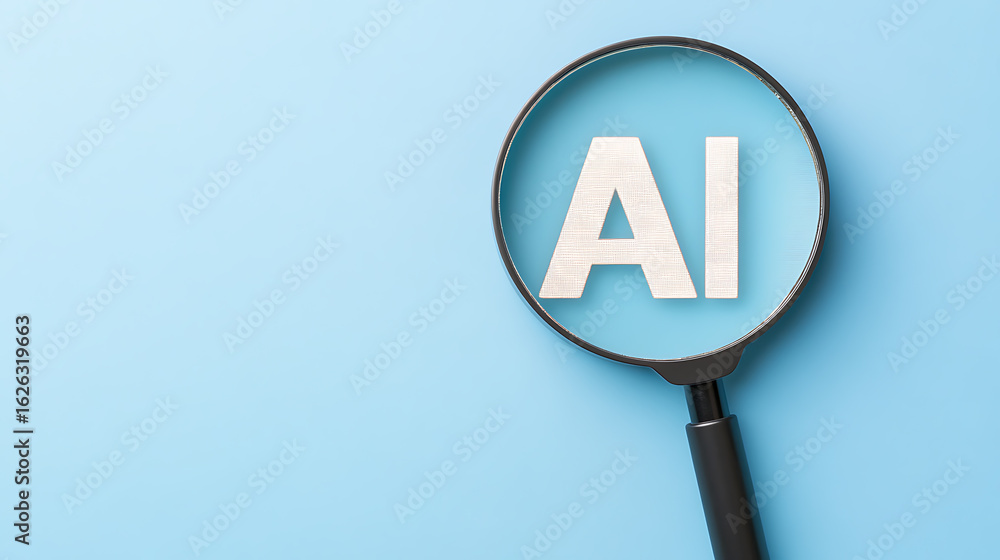 Poster magnifying glass focusing on the letters ai, symbolizing a deeper look into artificial intelligence 