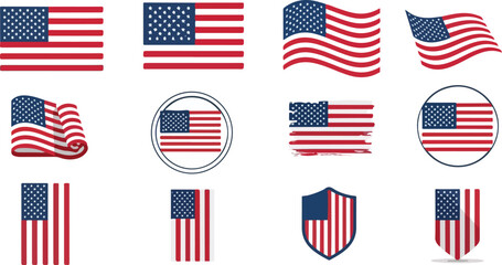 American flag illustrations set