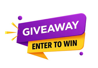 Exciting purple and yellow banner announcing a giveaway with the text enter to win isolated on transparent background