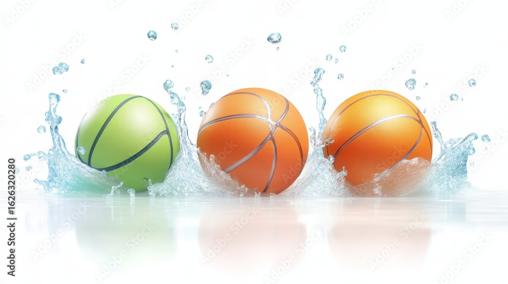 Poster dynamic splash three balls creating refreshing water display