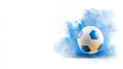 Naklejka premium Dynamic action shot soccer ball soaring through vibrant blue splash
