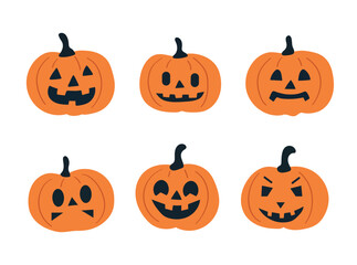 Halloween pumpkins. Flat vector clipart, illustration with isolated background.
