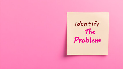 Problem Identification: A note with the words "Identify The Problem" stands against a bright pink background, symbolizing the start of problem-solving.