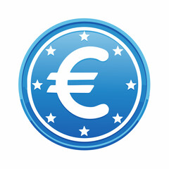 Fototapeta premium Euro, monnaie cerclé de bleu, avec des étoiles blanches, fond blanc