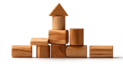 Ascending wooden blocks with guiding arrow symbol of growth and progress wooden
