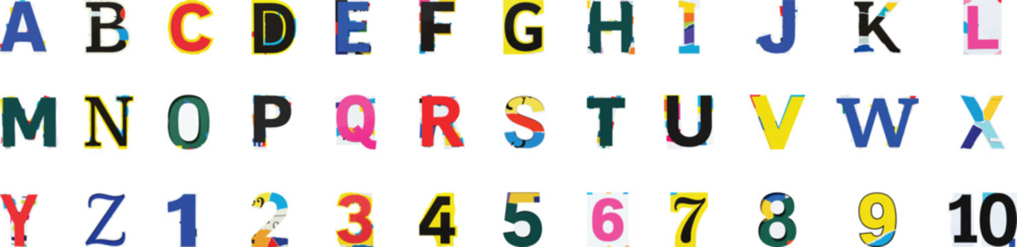 Abjad Style Alphabets and Numbers in Varied Color