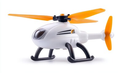 White and orange toy helicopter in flight captivating image of childhood adventures