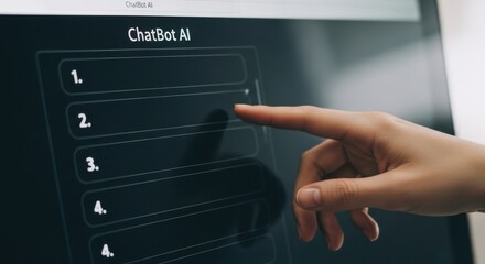 Close up of a person s finger touching a digital screen displaying a numbered list of options or choices