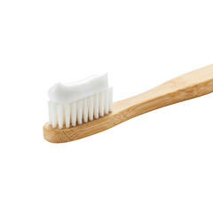 PNG Bamboo Toothbrush with Toothpaste Isolated on White Background Dental Hygiene
