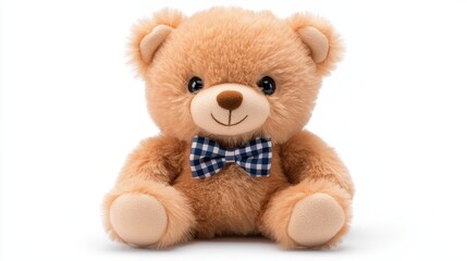 Obraz premium Adorable brown teddy bear with bow tie timeless toy on white background