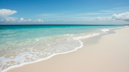 Fototapeta premium Serene tropical beach with crystal clear turquoise water and gentle waves washing ashore