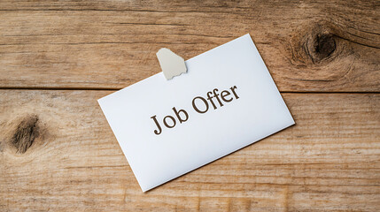 Job Offer Letter: A crisp white envelope announces a job opportunity on a rustic wooden surface. Success & career aspirations are coming!