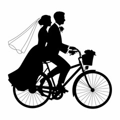 wedding couple riding a bicycle