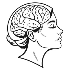 Stylized profile of a woman with visible brain