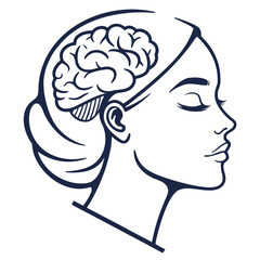 Stylized outline of a woman s head with visible brain