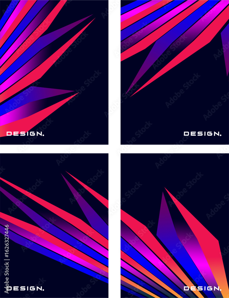 Poster abstract collection of four colorful geometric gradient vector patterns with sharp lines that stand 