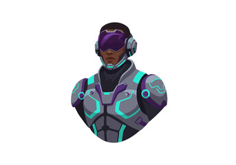Cyberpunk Hero Visor Armor and Teal Accents on a DarkSkinned Champion