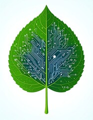 A digital leaf with circuits representing the blend of technology and nature in modern design.