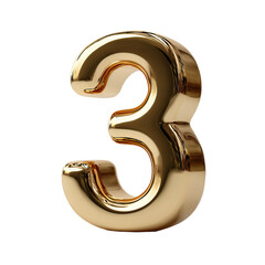 3d render of golden number 3 with shiny metallic finish
