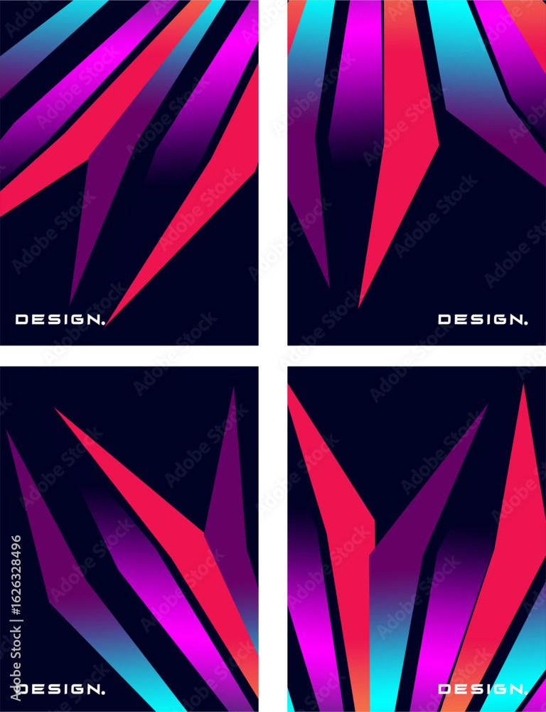 Poster abstract collection of four colorful geometric gradient vector patterns with sharp lines that stand 