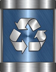 A blue metallic recycling symbol representing eco-friendly practices and sustainable development.