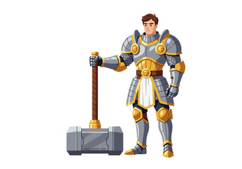 Knight with hammer detailed armor heroic pose