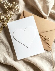 Elegant greeting card featuring a heart design, surrounded by delicate flowers, perfect for expressing love.
