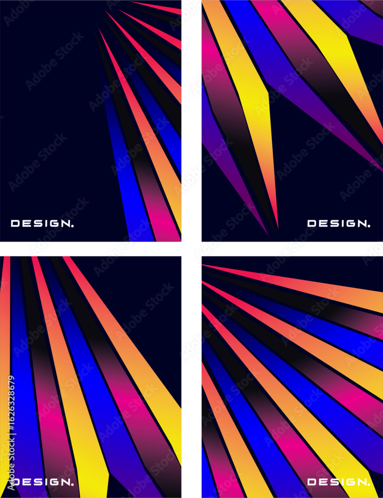 Poster abstract collection of four colorful geometric gradient vector patterns with sharp lines that stand 