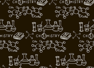 Chemical formula and outlines on blackboard. Vector seamless pattern. Scientific  and education background. 