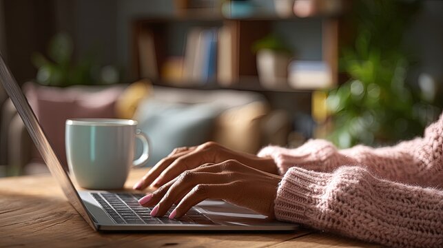 Woman Typing On Laptop In Cozy Home Office