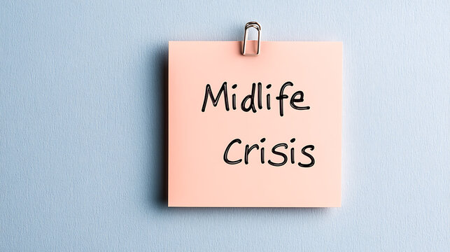 A note with "Midlife Crisis" written on it, symbolizing self-reflection and life transitions. The simplicity draws focus to the concept.
