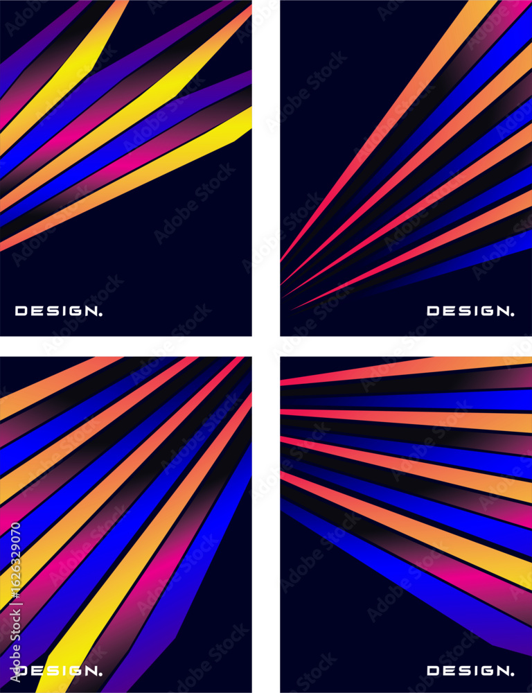 Poster abstract collection of four colorful geometric gradient vector patterns with sharp lines that stand 