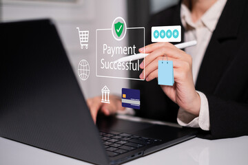 Online payment digital mobile banking application network transaction success financial technology success innovation concept