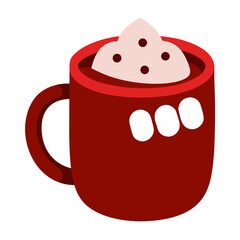 Cozy red mug filled with hot chocolate topped with whipped cream and chocolate shavings