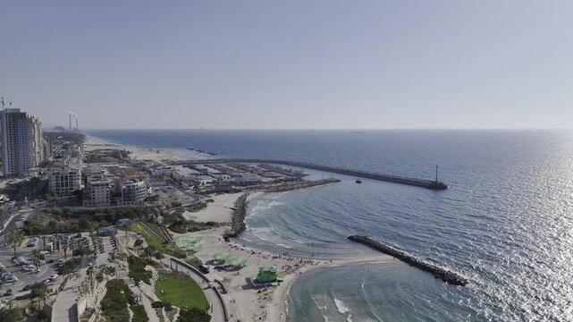 Aerial drone footage of Ashkelon Marina, Israel