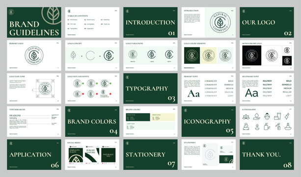 elegant brand guide template Comprehensive Vector Brand Guidelines Template Editable Brand Identity Kit with Typography, Color Palette, Logo Usage, and Layout Grid brand manual vector template