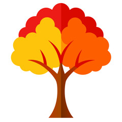 Stylized autumn tree with red yellow and orange foliage against a black background