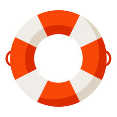Bright orange and white striped life preserver ring with handles isolated on a black background
