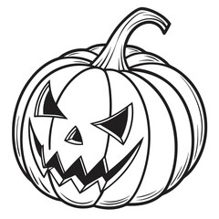 A spooky jackolantern with a menacing face isolated on white background